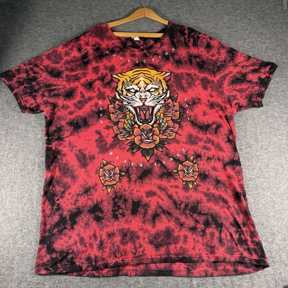 Affliction Black Label Mens 3XL Skull Tiger Graphic T-Shirt Rhinestone USA Made